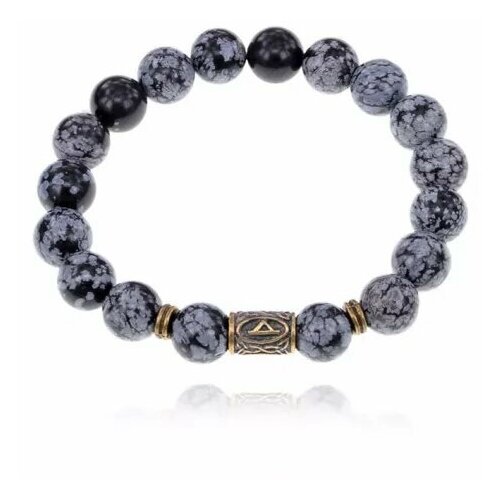 фото Славянский рунический стрейч-браслет из натурального камня снежный обсидиан без бренда