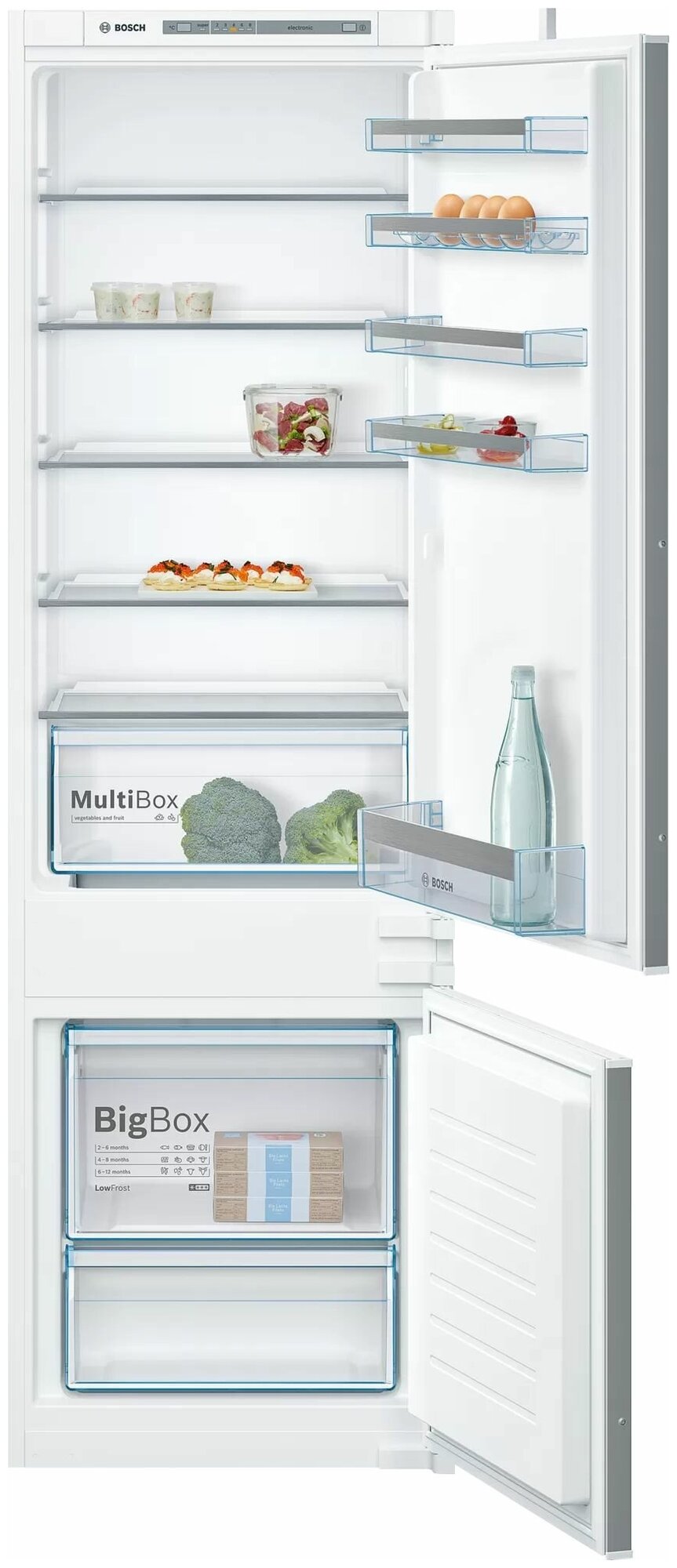 Встраиваемый холодильник с морозильной камерой снизу Bosch KIV87VS30M Series 4, 1775 x 560 x 550, 210/64 л, 36 дБ, LowFrost, VarioZone