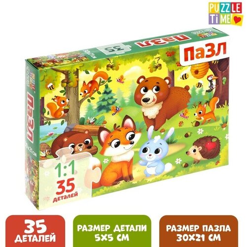 Puzzle Time Пазл «Зверята в лесу», 35 деталей