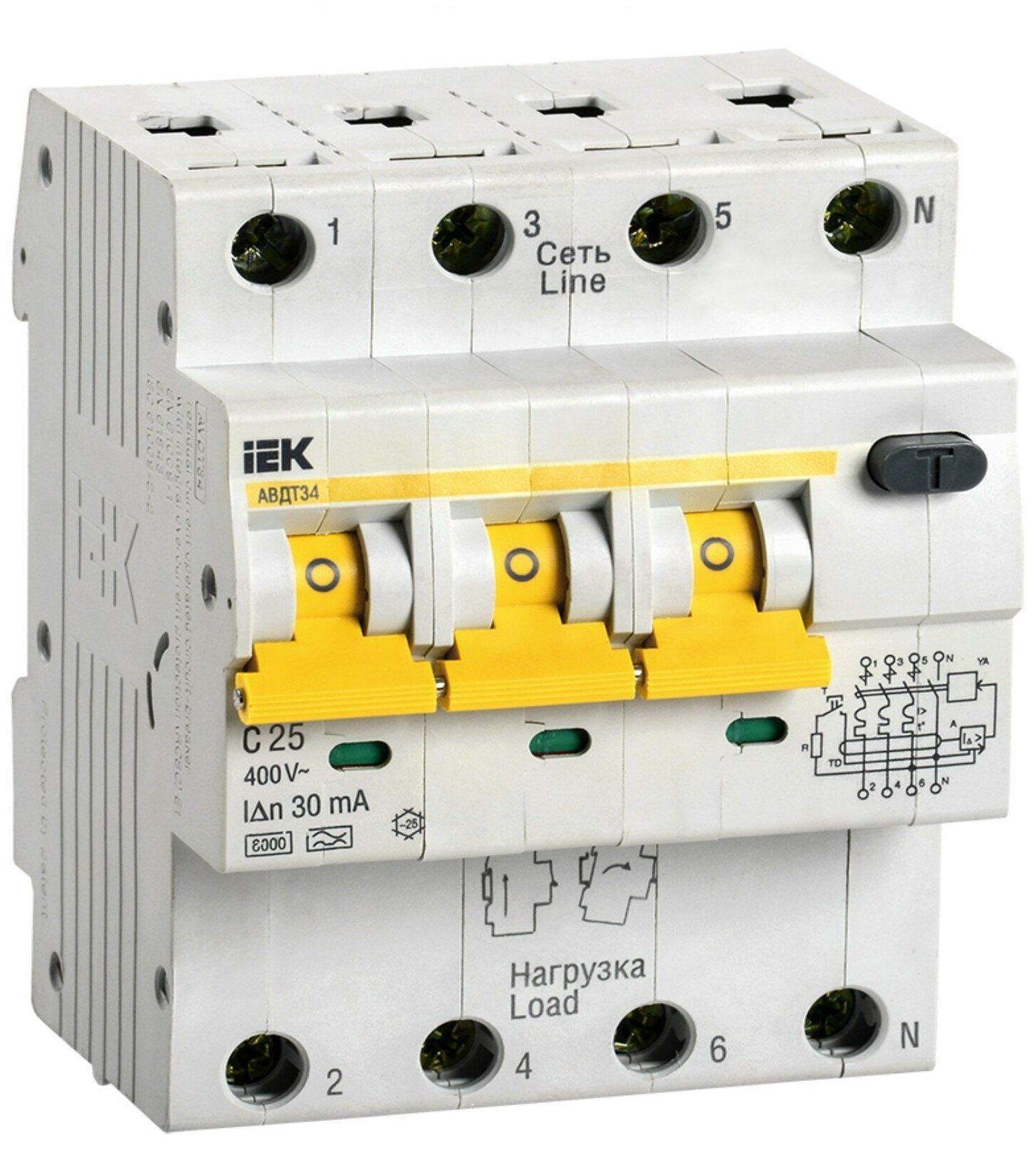 АВДТ34 MAD22-6-020-C-30 Автоматический выключатель дифференциального тока трехполюсный+N 20А (тип A, Упаковка (3 шт.) IEK - фото №11