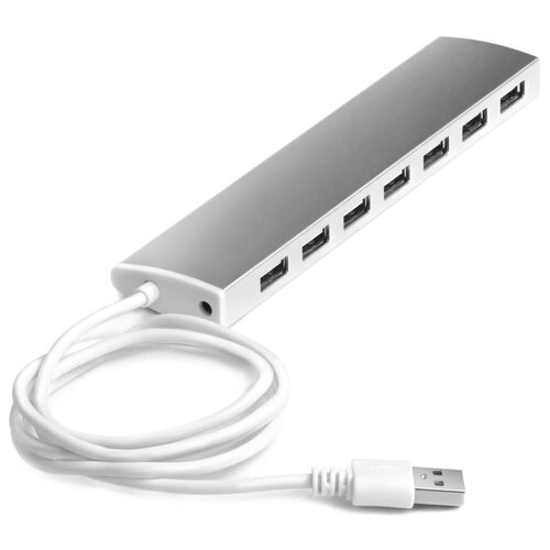 USB Hub 2.0 на 7 портов, 0.6m, Plug &Play, LED, silver + разъем для доп питания