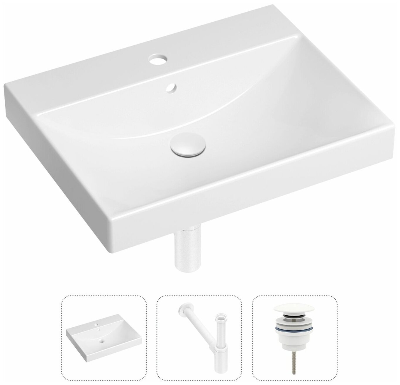 Врезная раковина в ванную Lavinia Boho Bathroom Sink 21520555 в комплекте 3 в 1: умывальник белый, донный клапан и сифон в цвете матовый белый