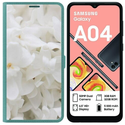 Чехол-книжка Krutoff Eco Book для Samsung Galaxy A04 (A045) Белые лилии (зелёный опал) чехол книжка krutoff eco book для samsung galaxy a04 a045 цветочное настроение зелёный опал