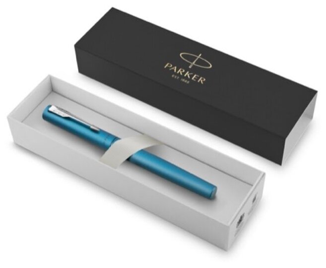 Ручка-роллер подарочная " Parker " Vector XL Teal черная 0,1 мм, корпус- нержавеющая сталь, цвет корпуса- голубой, клип-серебристый, подарочный футляр