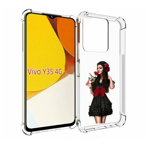 Чехол MyPads девушка-в-черном-платье-с-розой женский для Vivo Y35 4G 2022 / Vivo Y22 задняя-панель-накладка-бампер