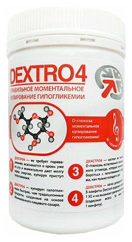 Таблетки от гипогликемии Dextro4 (Декстро4 36 штук в банке) вкус вишня