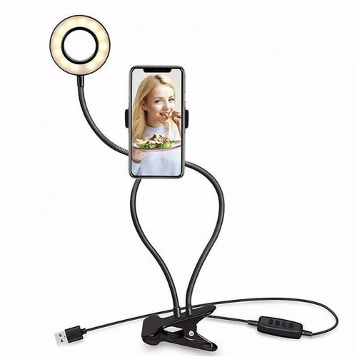 Кольцевая лампа с прищепкой и гибкой штангой диаметр 9 см Live lamp Black 84900₽