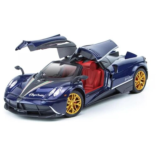 Металлическая модель автомобиля гиперкара Pagani Huayra 1/24 свет, звук, дым 21 см. (CZ145A) (Цвет: Синий)