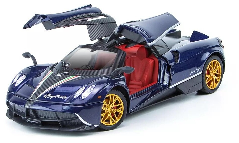 Металлическая модель автомобиля гиперкара Pagani Huayra 1/24 свет, звук, дым 21 см. (CZ145A) (Цвет: Синий)