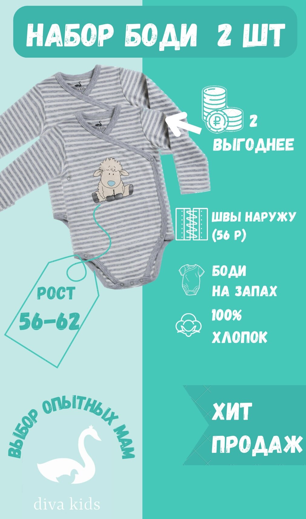 Боди Diva Kids, комплект из 2 шт.