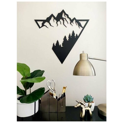 Панно 50х45 см "Горы и Лес" декоративное настенное чёрное, декор на стену, картина