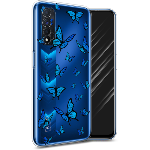Силиконовый чехол на Realme 7 / Реалми 7 Синие бабочки, прозрачный силиконовый чехол на realme c2 реалми с2 синие бабочки прозрачный