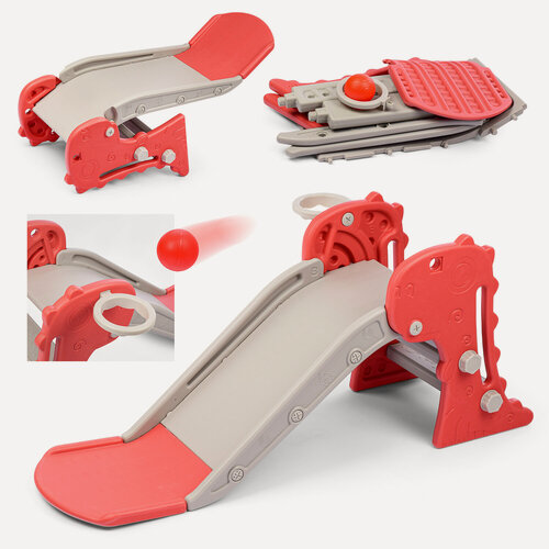 Изображение товара Горка детская пластиковая "Динозаврик" от1 до 3 лет. С баскетбольным кольцом. Мяч в комплекте (цвет красный)