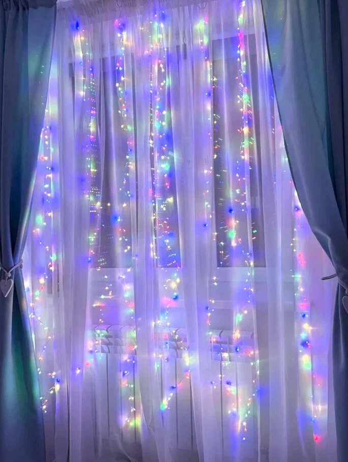 Гирлянда Штора Роса 3х3 метра, Разноцветная, Светодиодная, 8 Режимов Свечения, с пультом