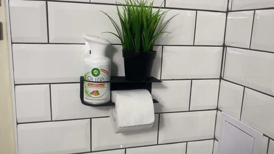 Держатель для туалетной бумаги без сверления Vektor Decor, настенный, с полочкой, черный — фото 1