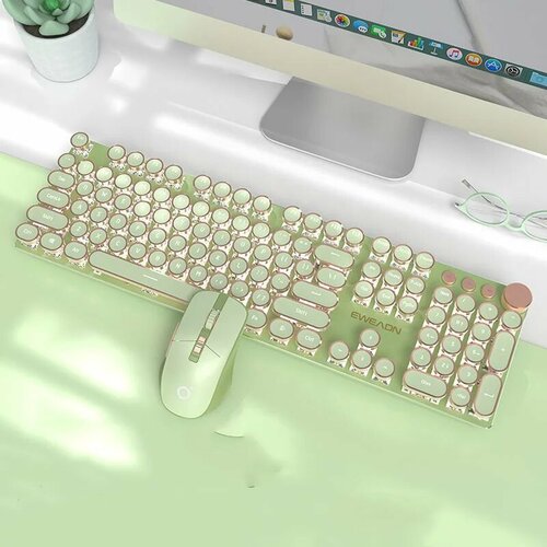 Стимпанк механическая клавиатура и мышь 104 клавиш зелёная Keyboard Mouse set 678300₽