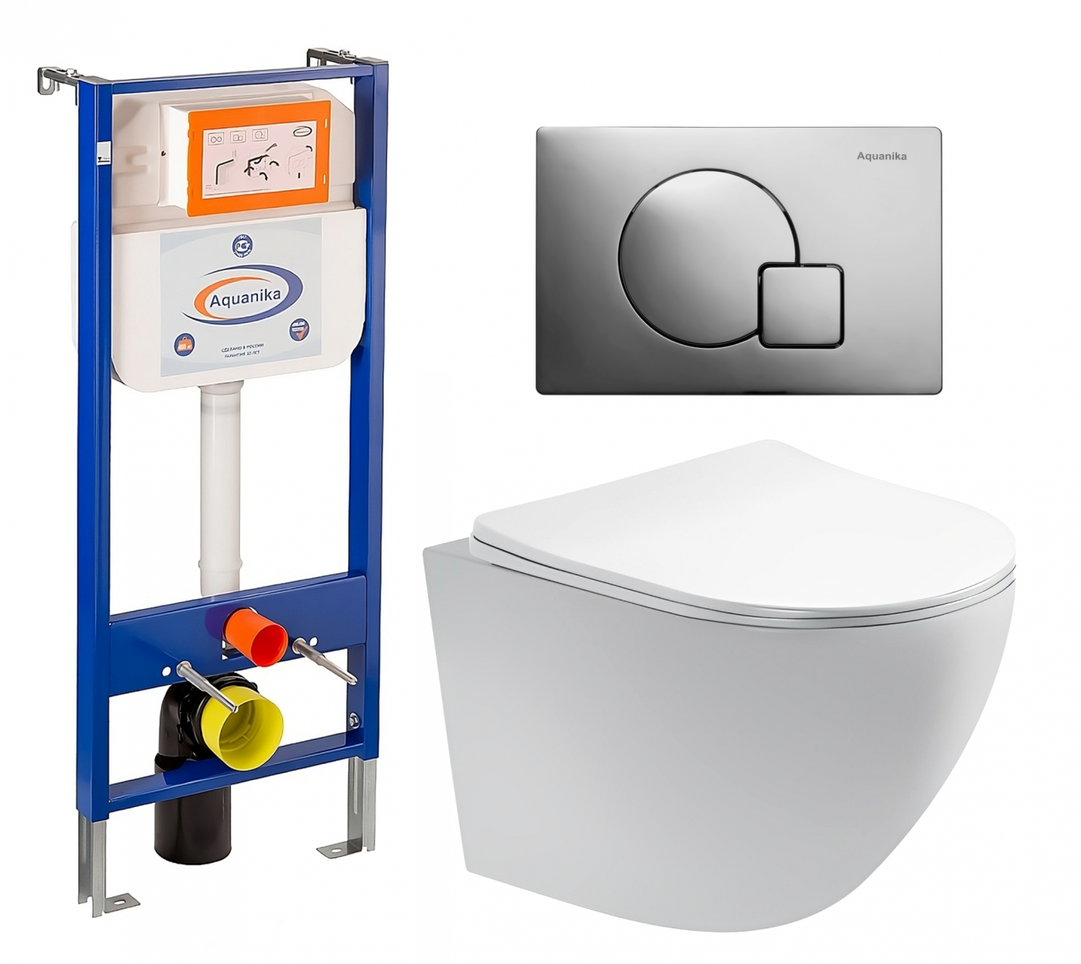 Комплект 3 в 1 инсталляция Enio Aquanika + Унитаз подвесной Акватек Европа AQ1900-00 + кнопка хром
