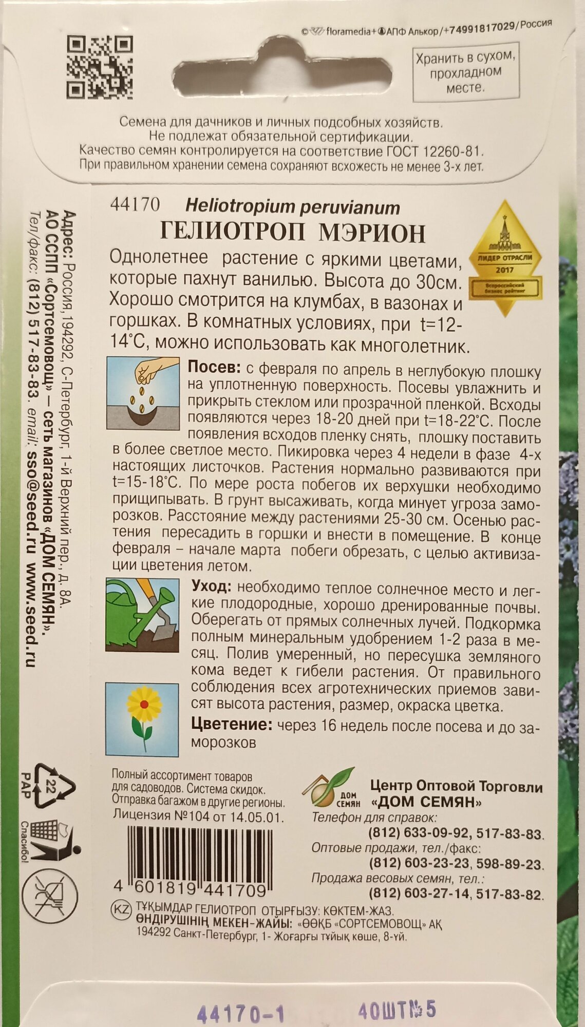 Изображение Гелиотроп Мэрион, однолетник с яркими цветами запахом ванили, 40 семян