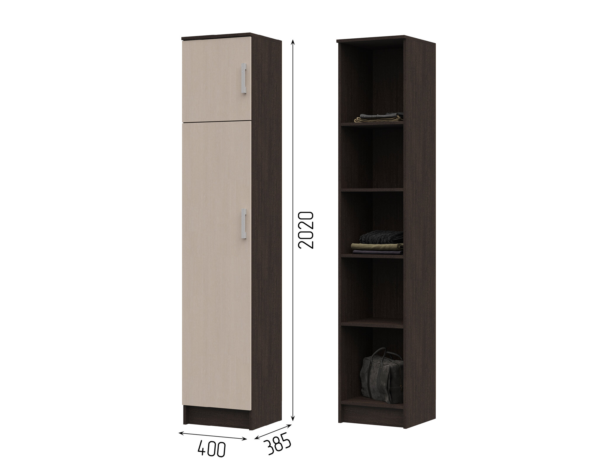 Пенал ПН-204 Машенька ЛДСП (400*2020*380) цвет венге/дуб белфорт Стендмебель