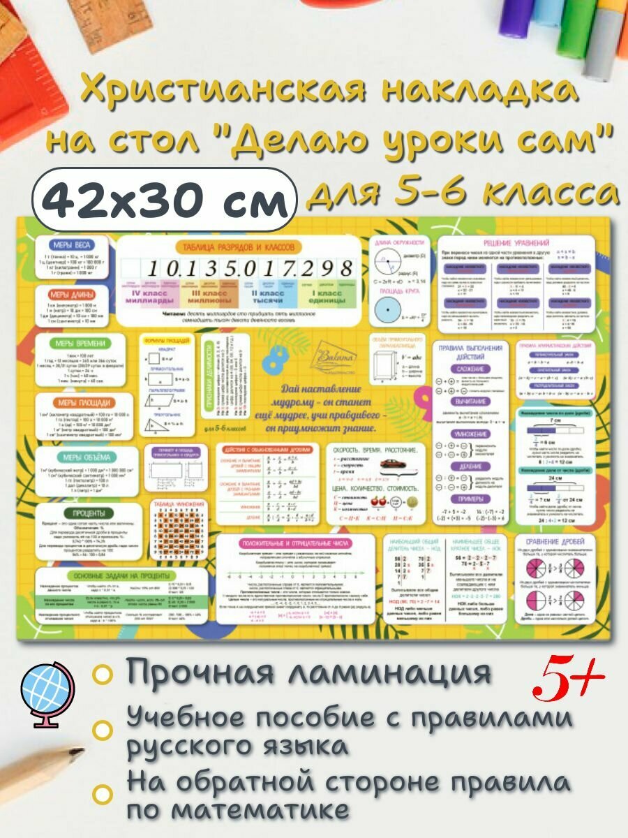 Христианская накладка на стол со справочной информацией "Делаю уроки сам"