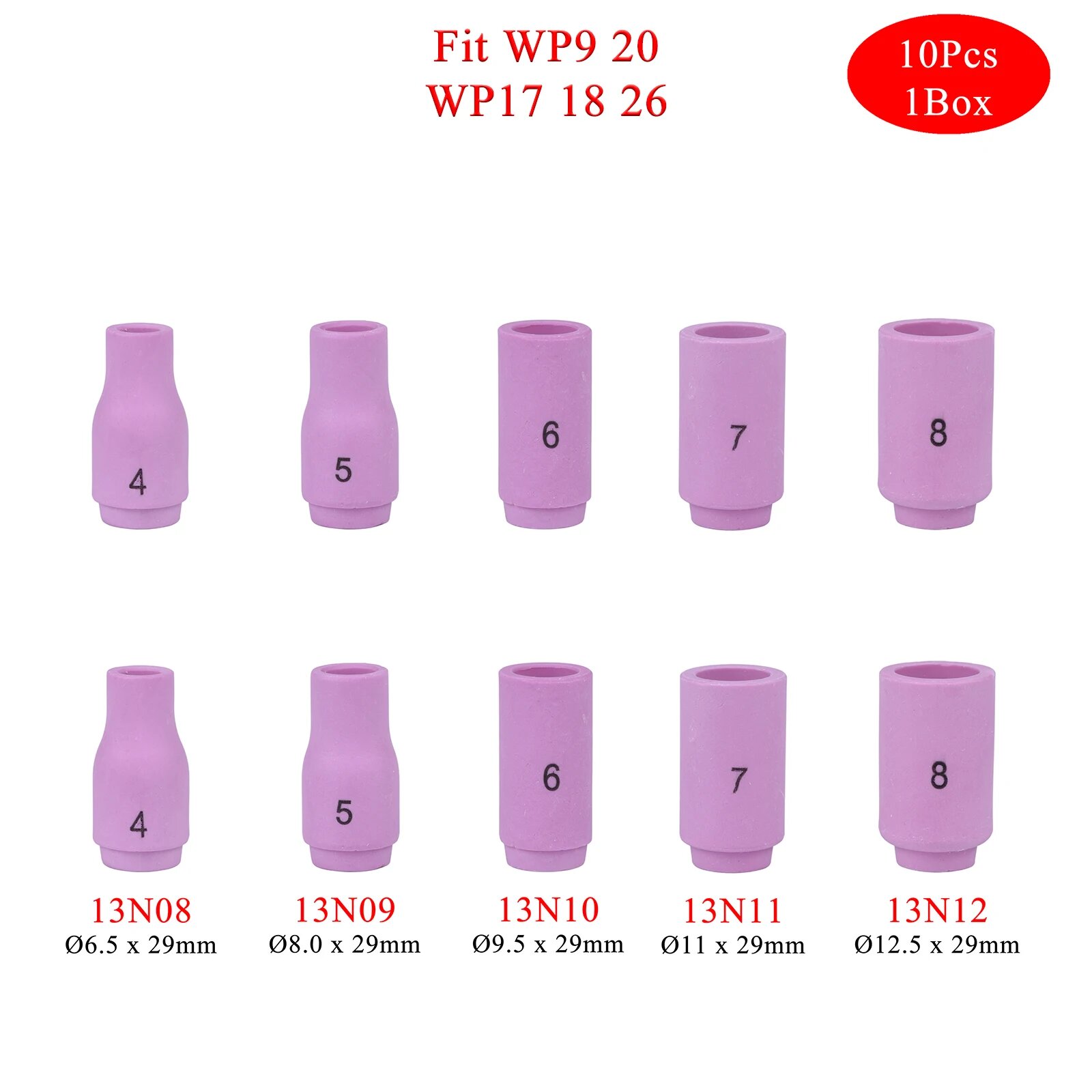 10 шт. в коробке 29 мм 13N08 13N09 13N10 13N11 13N12 13N13 насадки из глинозема для TIG WP9 20 WP17 18 26 аксессуары для сварочной горелки MIX 10PCS(5Set) 10pcs