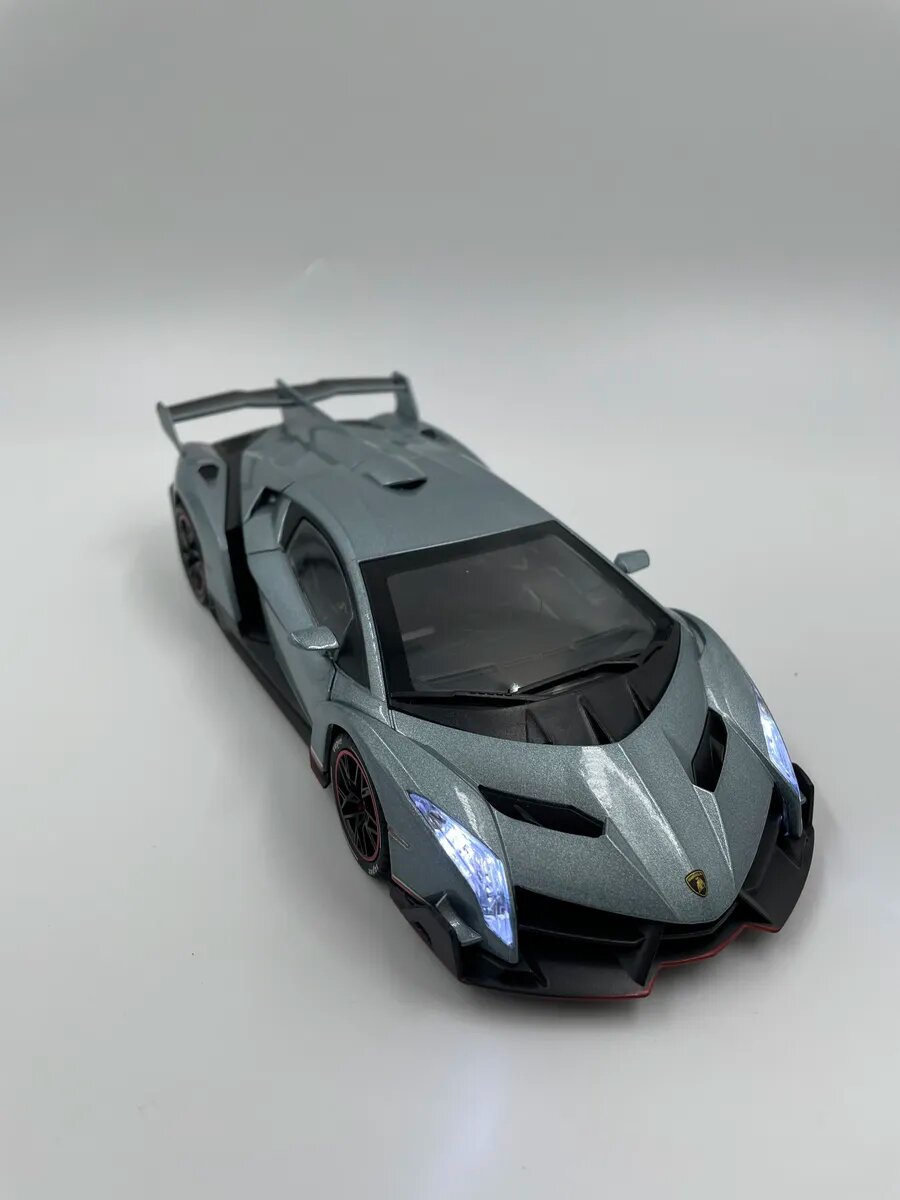 Машинка Lamborghini Veneno серо-голубой масштаб 1:24, открываются двери, капот и багажник