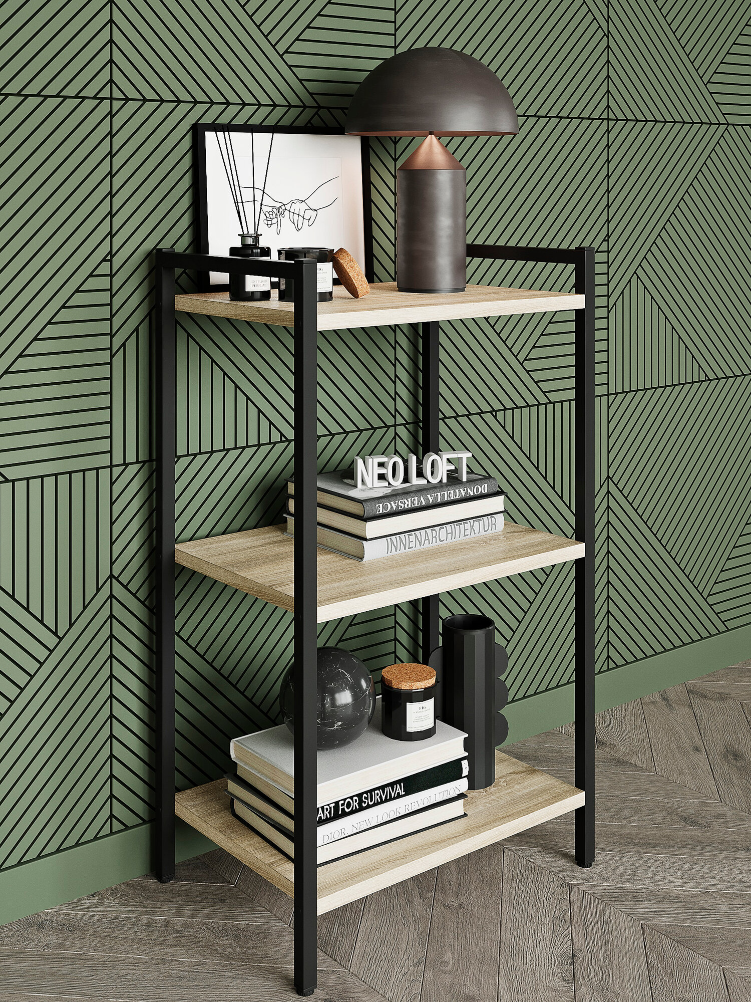 Стеллаж металлический напольный в стиле лофт этажерка 49х34х84 см