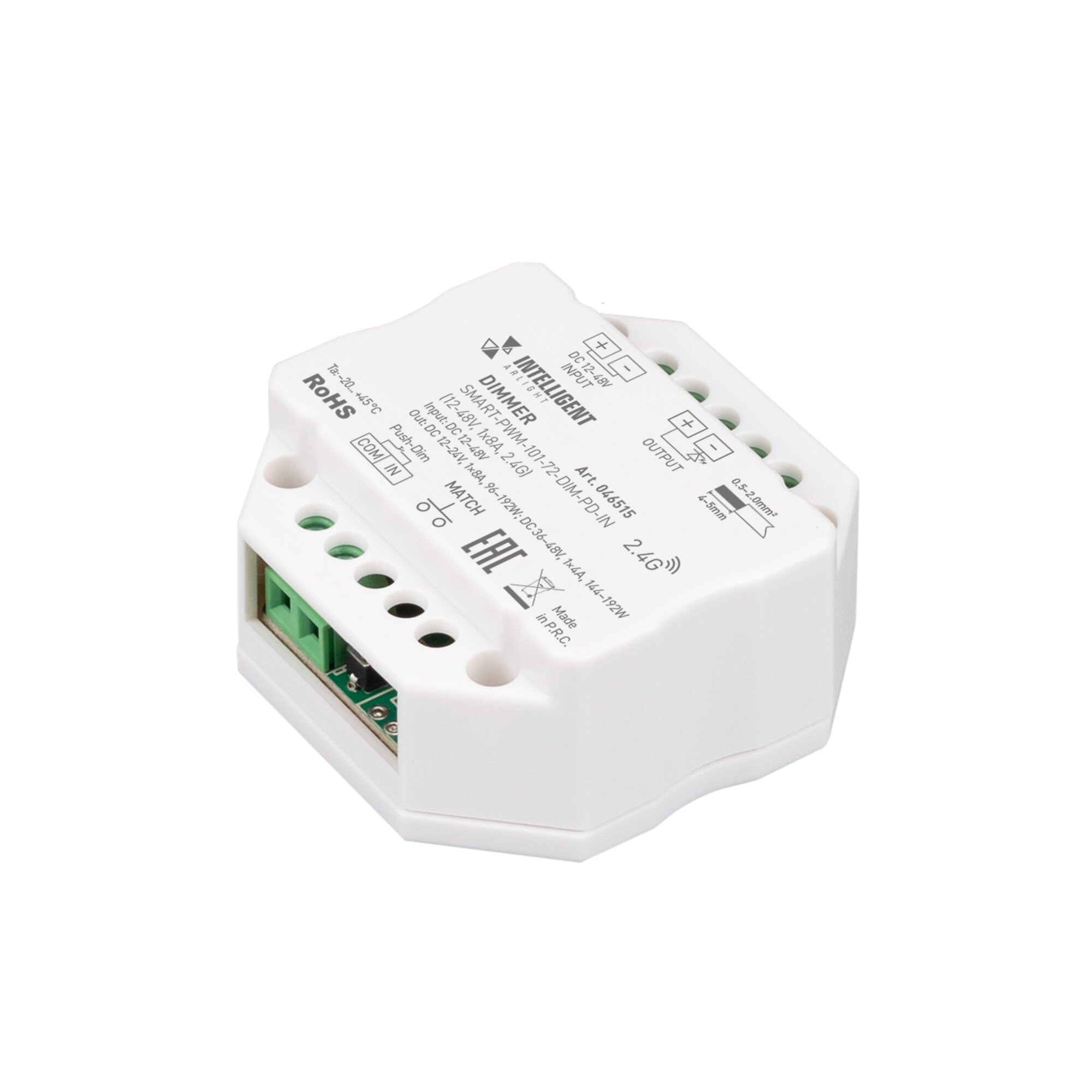 INTELLIGENT ARLIGHT Диммер SMART-PWM-101-72-DIM-PD-IN (12-48V 1x8A 2.4G) (IARL IP20 Пластик 5 лет) 046515