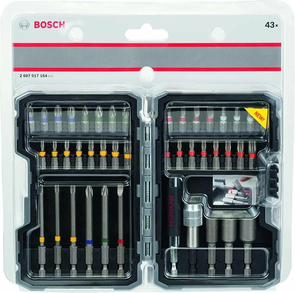 Биты Для Электроинструмента Набор бит Bosch 2607017164, с держателем, 43 предмета, пластиковый кейс