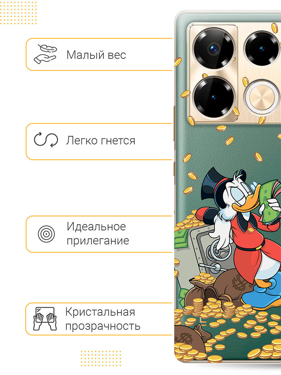 Силиконовый чехол на Infinix Note 40 Pro / 40 Pro 5g / 40 Pro+ 5g с принтом "Скрудж и сейф" прозрачный — фото 1