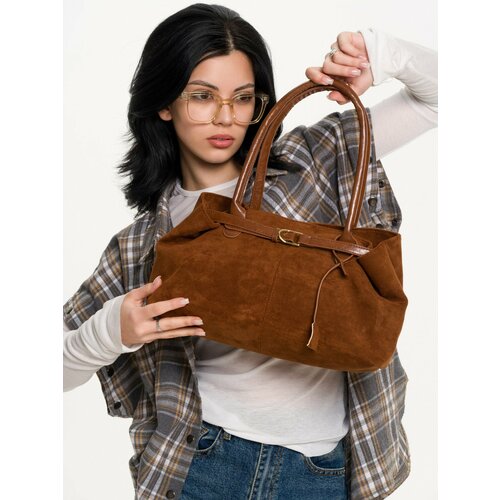 Сумка тоут VivaldiZ, фактура бархатистая, коричневый