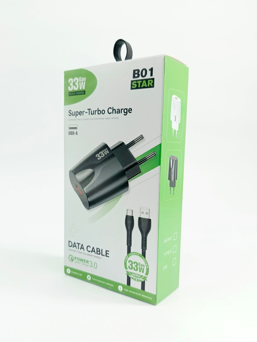 Зарядное устройство, с кабелем, быстрая зарядка, 33 Вт, USB/MicroUSB — фото 1