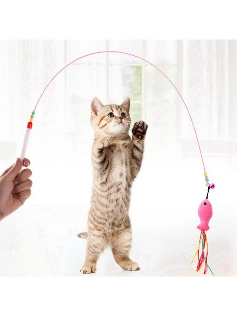 Интерактивная удочка для кошек с мягкой рыбкой — фото 1