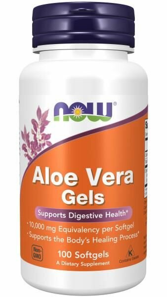 NOW Aloe Vera 10000mg, 100 софтгелей / Для здоровья кишечника и противовоспалительной защиты / Высокодозированное алоэ