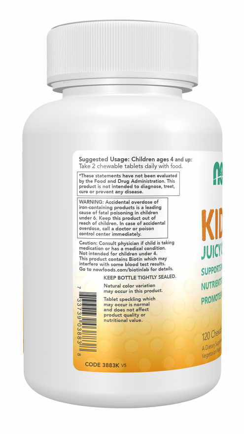 Изображение NOW Kid Vits Chewable Juicy Orange, Мультивитамины для детей, 120 жевательных таблеток