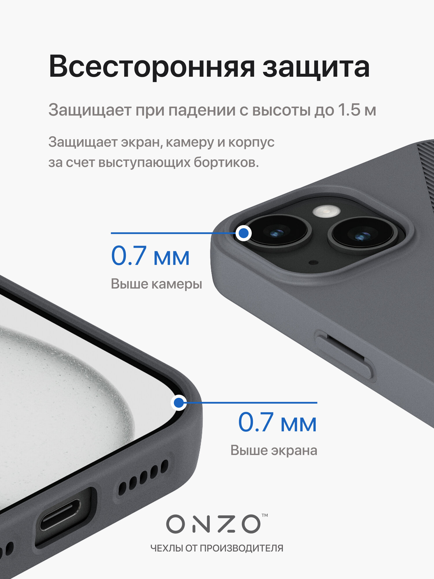 Чехол на iPhone 15 / Айфон 15 бампер с ребристой поверхностью, серый — фото 1