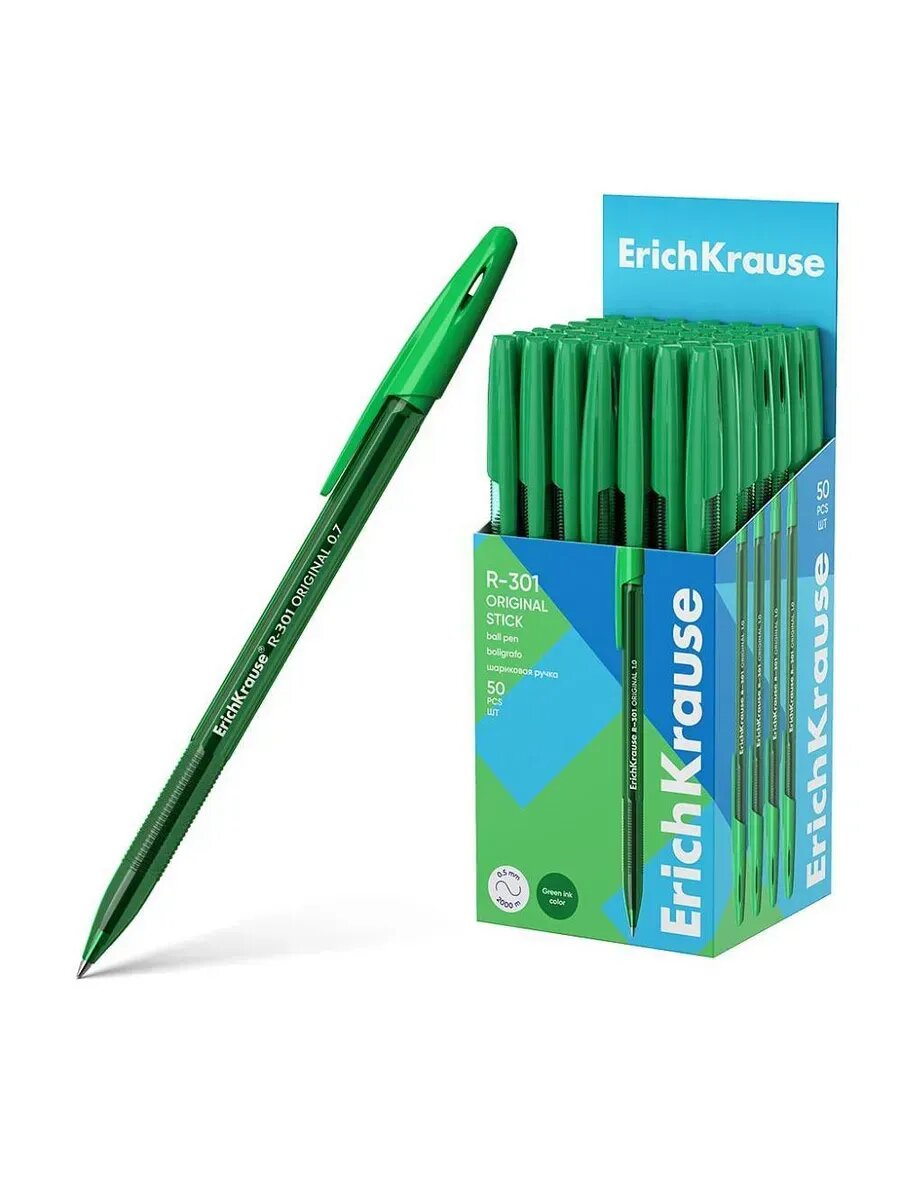 Ручка шариковая R-301 Original Stick 1,0мм зеленая, 10 штук.