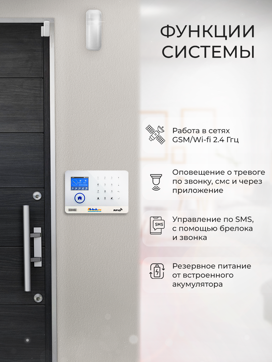 Беспроводная охранная (пожарная) WiFi GSM сигнализация Страж Про 4 для дома квартиры дачи (Белый) — фото 1