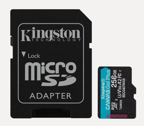 Изображение товара Карта памяти Kingston MicroSDXC 256GB Canvas Go! Plus G4 UHS-I U3 V30 A2, с SD-адаптером