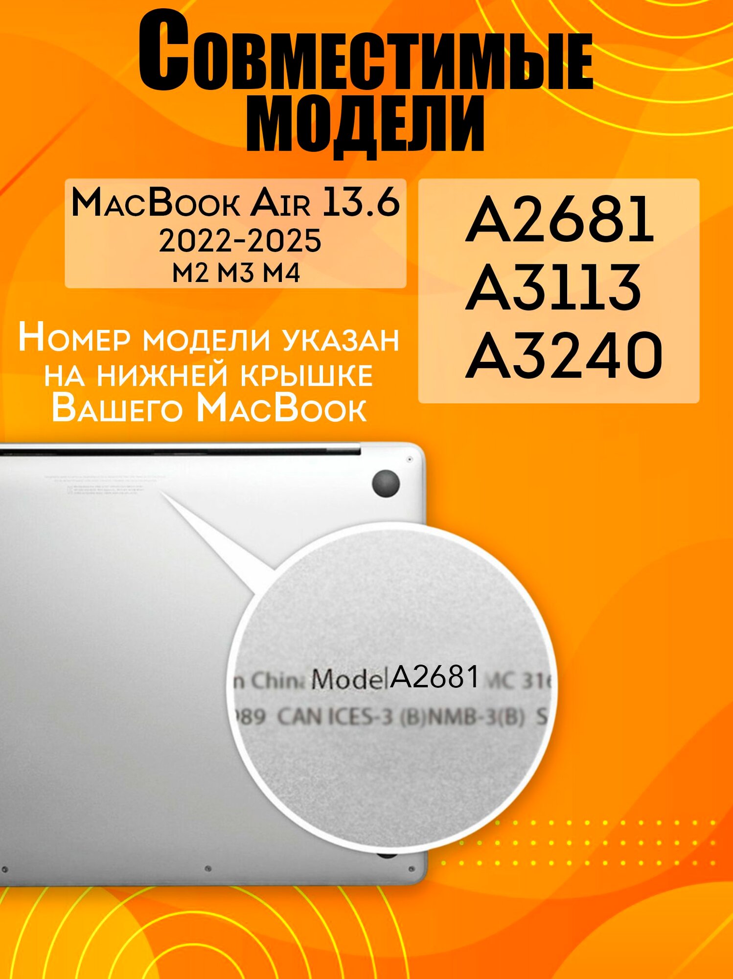 Чехол для MacBook Air 13.6 M2 M3 М4 / Пластиковая накладка с защитой от отпечатков для Макбук Аир 13.6 2022 2024 2025 (A2681 A3113 A3240), Цвет: Черный матовый — фото 1