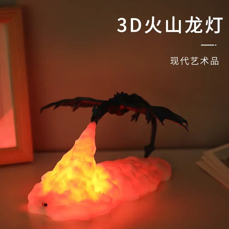 Зодоламп 3D Печатный лед и огонь ночник Fire dragon