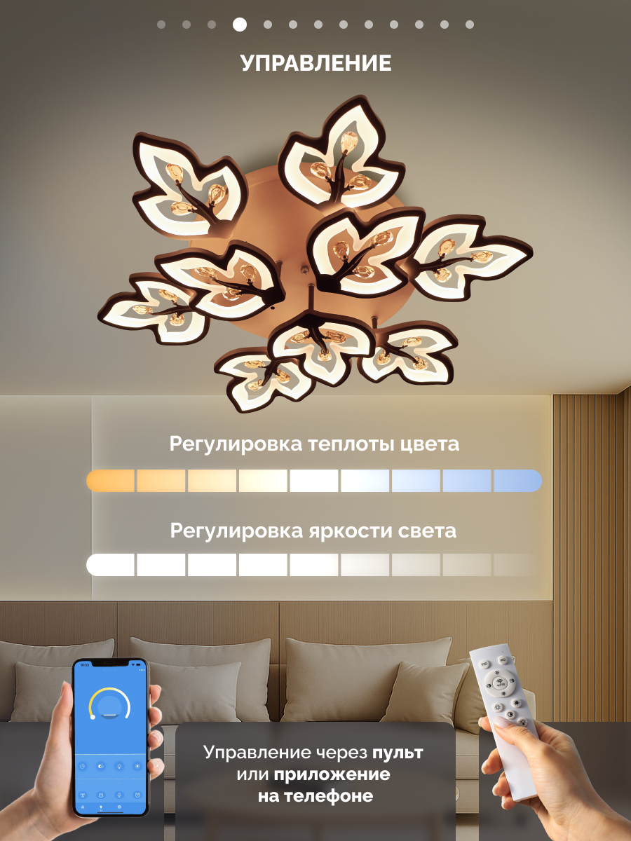Управляемая люстра потолочная светодиодная с пультом 120 вт 30м² 3500-6500К на кухню, в гостиную — фото 1