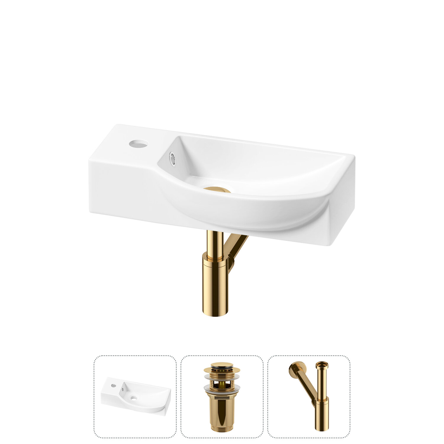 Подвесная или накладная раковина в ванную комнату Lavinia Boho Bathroom Sink 20216083R в наборе 3 в 1: раковина 45 см в цвете белый глянец, донный клапан, сифон
