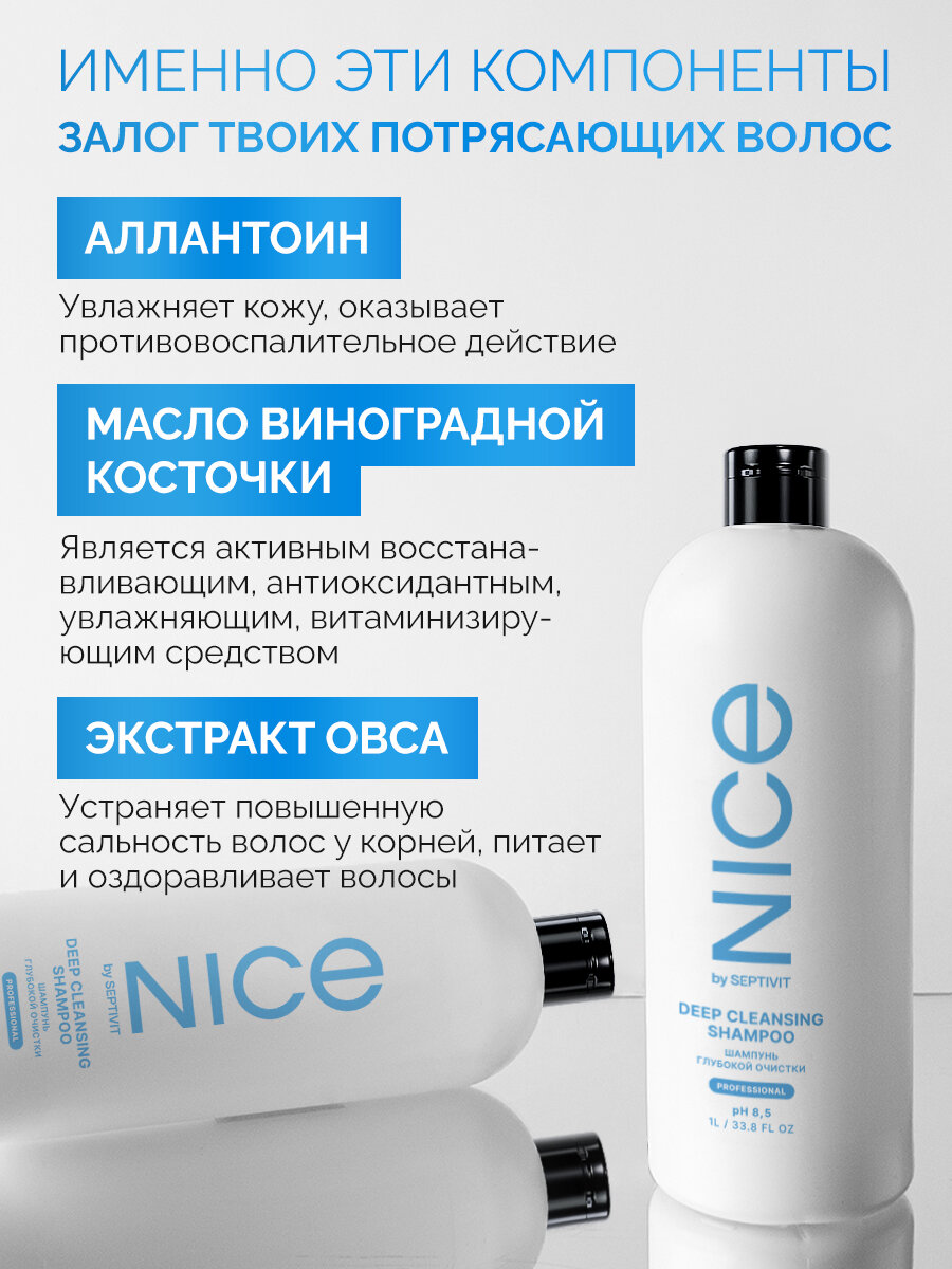 Шампунь глубокой очистки Nice by Septivit, для всех типов волос, 1 л — фото 1