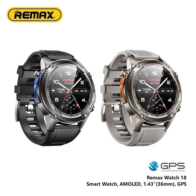 Умные мужские часы REMAX WATCH 18 — водонепроницаемые с GPS, чёрные, магнитная зарядка — фото 1