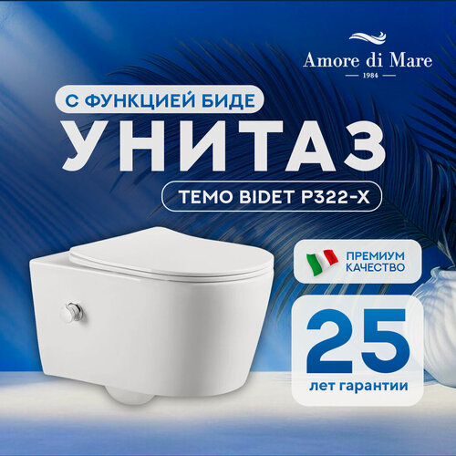 Изображение товара Унитаз подвесной Amore di Mare Temo Bidet P322-X с функцией биде, фарфоровый, быстросъемное сиденье с микролифт