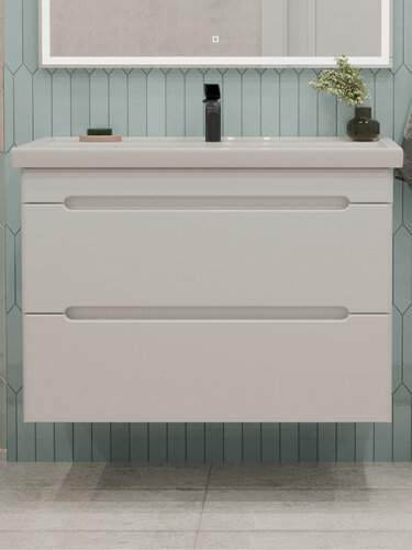 Изображение товара Тумба подвесная SanStar Адель 100 с раковиной Фостер 100 (комплект) для ванной комнаты, белая