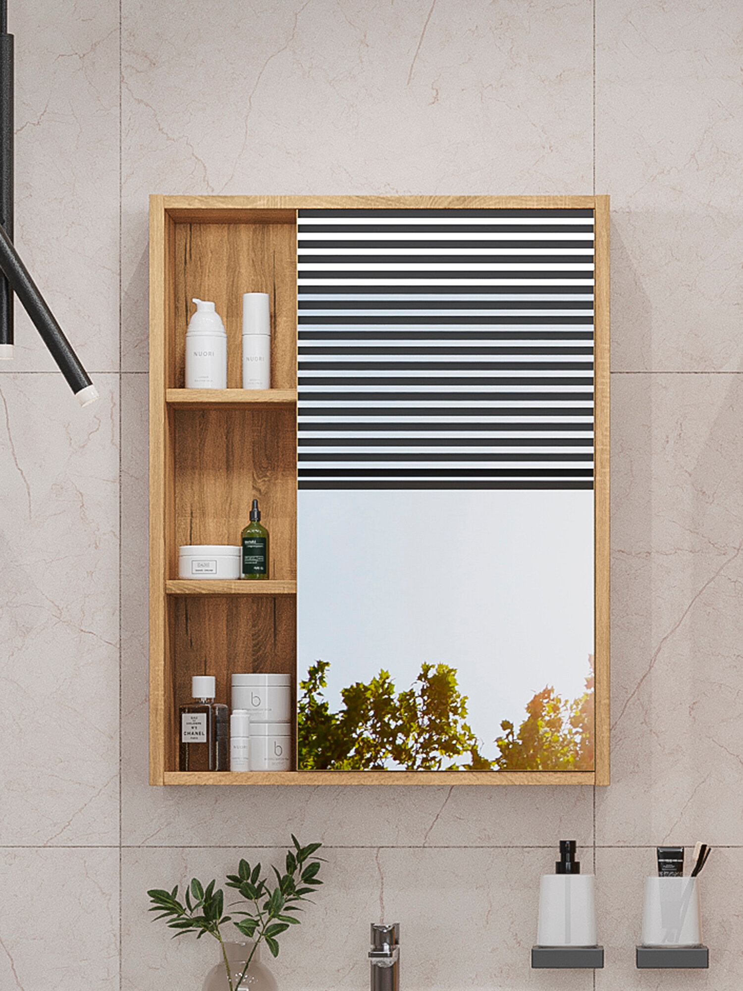 Шкаф-зеркало Vannika Kanna ЛДСП распашные двери 60x729 см дуб вотан