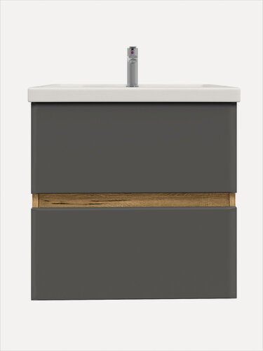 Изображение товара Тумба подвесная Vannika Kanna 50 с раковиной Фостер 50 для ванной комнаты, дуб вотан, графит софт