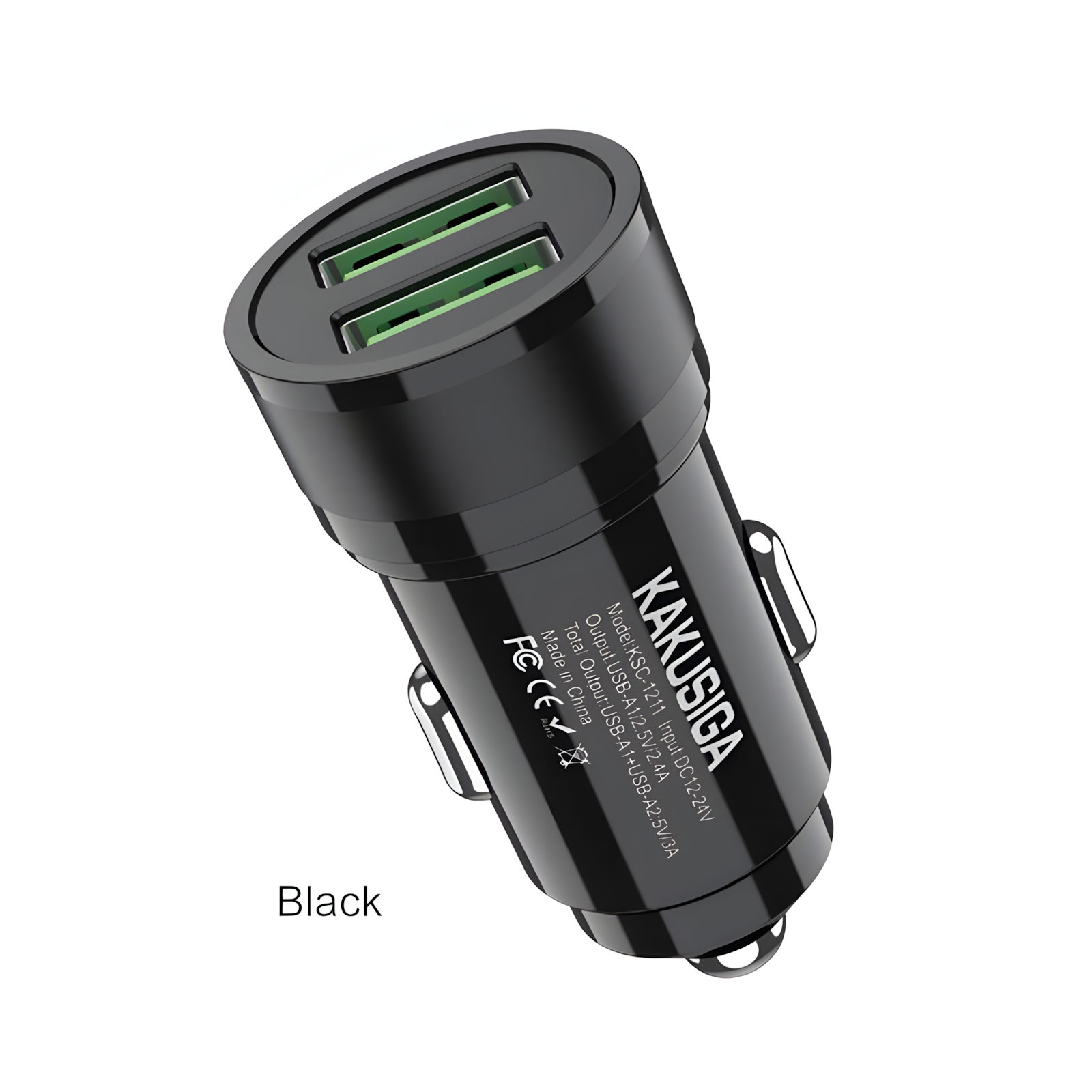 Автомобильное зарядное устройство KAKUSIGA KSC-1211, USB, черное, 12В/24В, быстрая зарядка гаджетов в автомобиле
